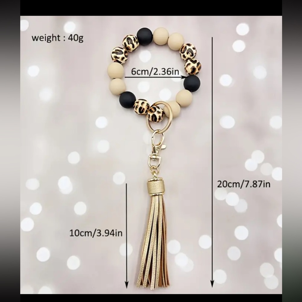 Acrylic Leopard Light Pink Bracelet Keychain Purse Charm With Tassel - Picture 2 of 2